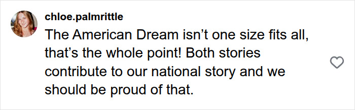 A comment on the video comparing working class man and PhD woman, highlighting the diverse American Dream.