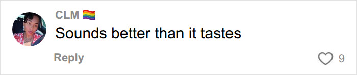 A user comment with a rainbow flag emoji saying 'Sounds better than it tastes' about French kid's school lunch. A user comment with a rainbow flag emoji saying 'Sounds better than it tastes' about French kid's school lunch.