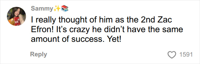 A fan comment comparing a former Disney heartthrob to Zac Efron, noting his lack of similar success.