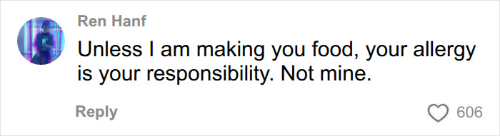 A user comment states that a passenger's allergy is their own responsibility, not others, sparking a plane peanuts debate. A user comment states that a passenger's allergy is their own responsibility, not others, sparking a plane peanuts debate.