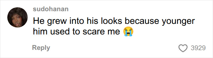 A fan comment stating a former Disney heartthrob grew into his looks, finding his younger self scary.