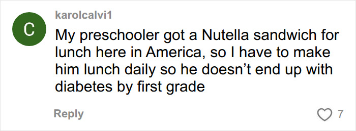 A comment about kid’s school lunch in USA, where a preschooler got a Nutella sandwich for lunch. A comment about kid’s school lunch in USA, where a preschooler got a Nutella sandwich for lunch.