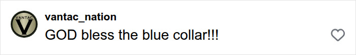 A comment exclaiming GOD bless the blue collar!!! regarding the working class man and PhD woman video.