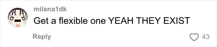 A comment advising to get a flexible hair accessory, emphasizing safer hair accessory choices.