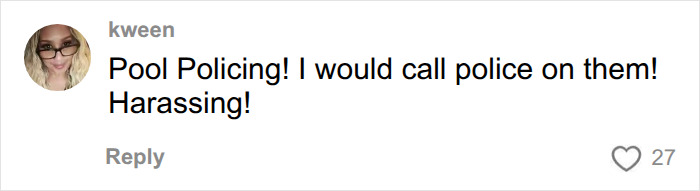 A user comment calling the incident pool policing and harassment, related to the White Karen confronting a Black dad. A user comment calling the incident pool policing and harassment, related to the White Karen confronting a Black dad.