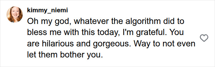A grateful comment appreciating the news anchor's hilarious and gorgeous reaction to hateful comments. A grateful comment appreciating the news anchor's hilarious and gorgeous reaction to hateful comments.