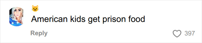 A comment about kid’s school lunch in France vs USA, saying American kids get prison food. A comment about kid’s school lunch in France vs USA, saying American kids get prison food.