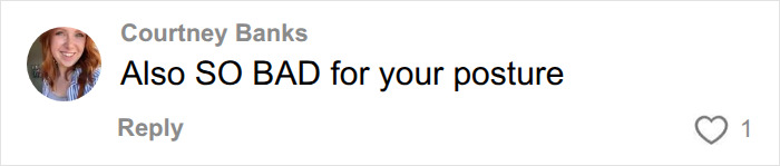 A comment about hair accessories negatively affecting posture, emphasizing the scary reality of injuries.