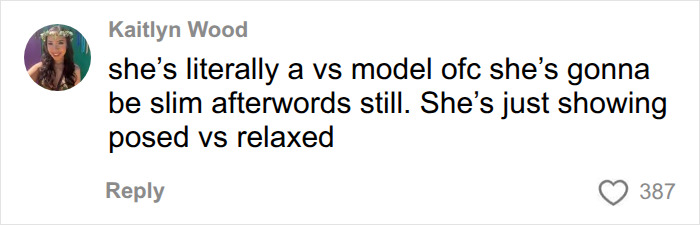 A comment about Victoria's Secret Angel Sara Sampaio's Instagram body, highlighting posed vs. relaxed angles and lighting. A comment about Victoria's Secret Angel Sara Sampaio's Instagram body, highlighting posed vs. relaxed angles and lighting.