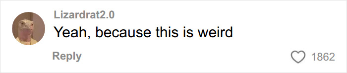 Influencer gets savagely roasted by Lizardrat2.0 comment: Yeah, because this is weird. Influencer gets savagely roasted by Lizardrat2.0 comment: Yeah, because this is weird.