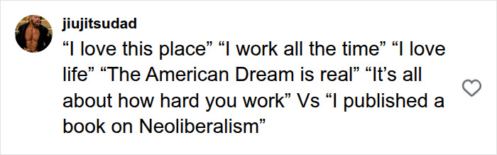 An Instagram comment compares a working class man's perspective on the American Dream versus a PhD woman's academic view.