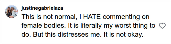 A social media comment expressing distress about female bodies, likely referring to Ariana Grande's appearance. A social media comment expressing distress about female bodies, likely referring to Ariana Grande's appearance.