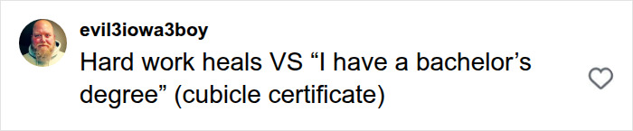 Screenshot of a comment from the Two Americas video comparing a working class man and a PhD woman.