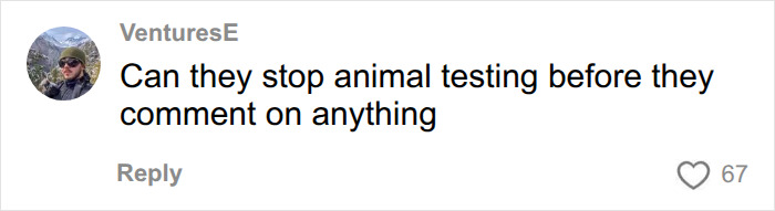 User VenturesE comments on the UK dog breed ban, suggesting to stop animal testing first. User VenturesE comments on the UK dog breed ban, suggesting to stop animal testing first.