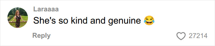 A comment on worst celebrities, saying, She's so kind and genuine with a laughing emoji. A comment on worst celebrities, saying, She's so kind and genuine with a laughing emoji.