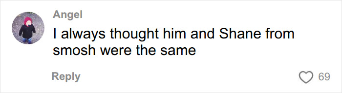 Fans react to former Disney heartthrob with a comment comparing him to Shane from Smosh.