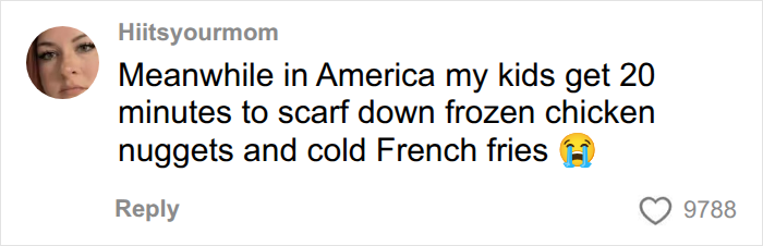 Comment about American kid's school lunch experience versus France. Comment about American kid's school lunch experience versus France.