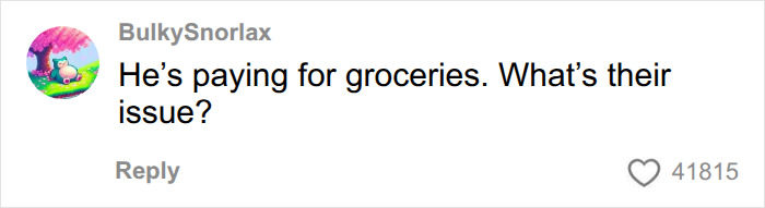 Screenshot of a comment asking why Walmart has an issue with an influencer buying groceries.