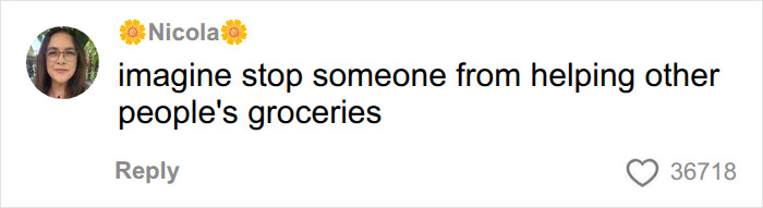 Screenshot of a comment criticizing Walmart for stopping an influencer from helping others with groceries.