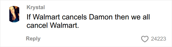 A social media user comments on an influencer receiving a lifetime ban from Walmart, suggesting a boycott.
