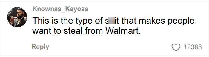 A social media user comments on the Walmart ban, suggesting it could provoke theft.