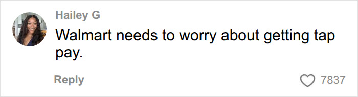 A user comments on Walmart's payment methods in light of the influencer's lifetime ban.