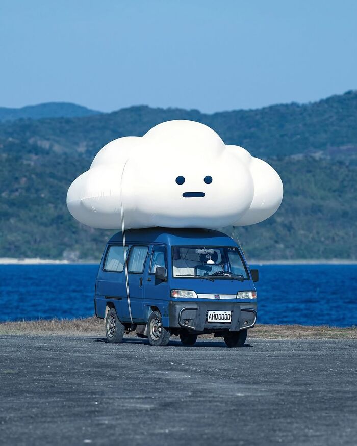 Beautiful and whimsical van design with a large cloud on top, a brilliant highlight of creative and fun vehicle designs.