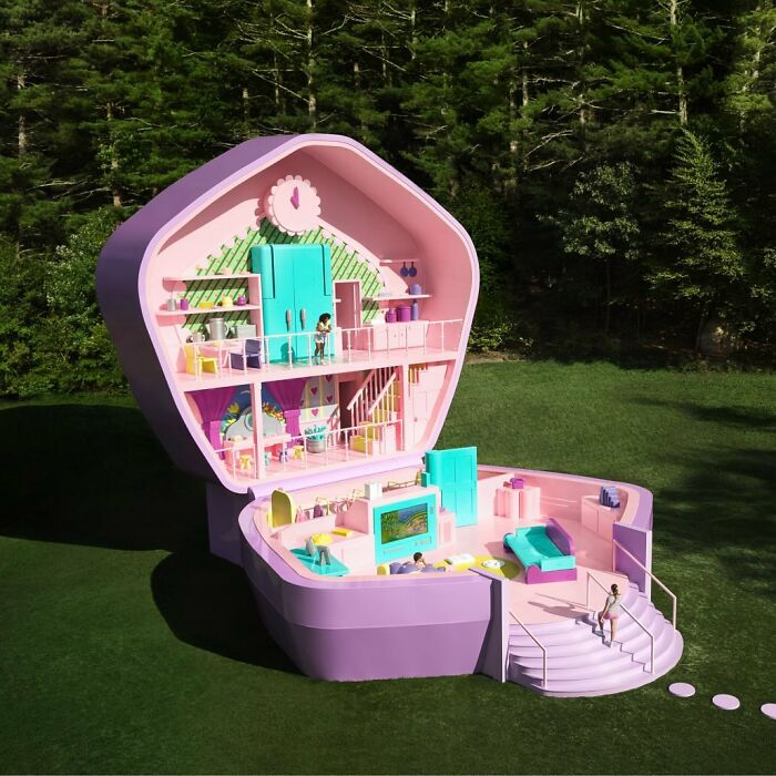 A brilliant and beautiful life-sized Polly Pocket house design, open to reveal multiple rooms and furniture, a career highlight.