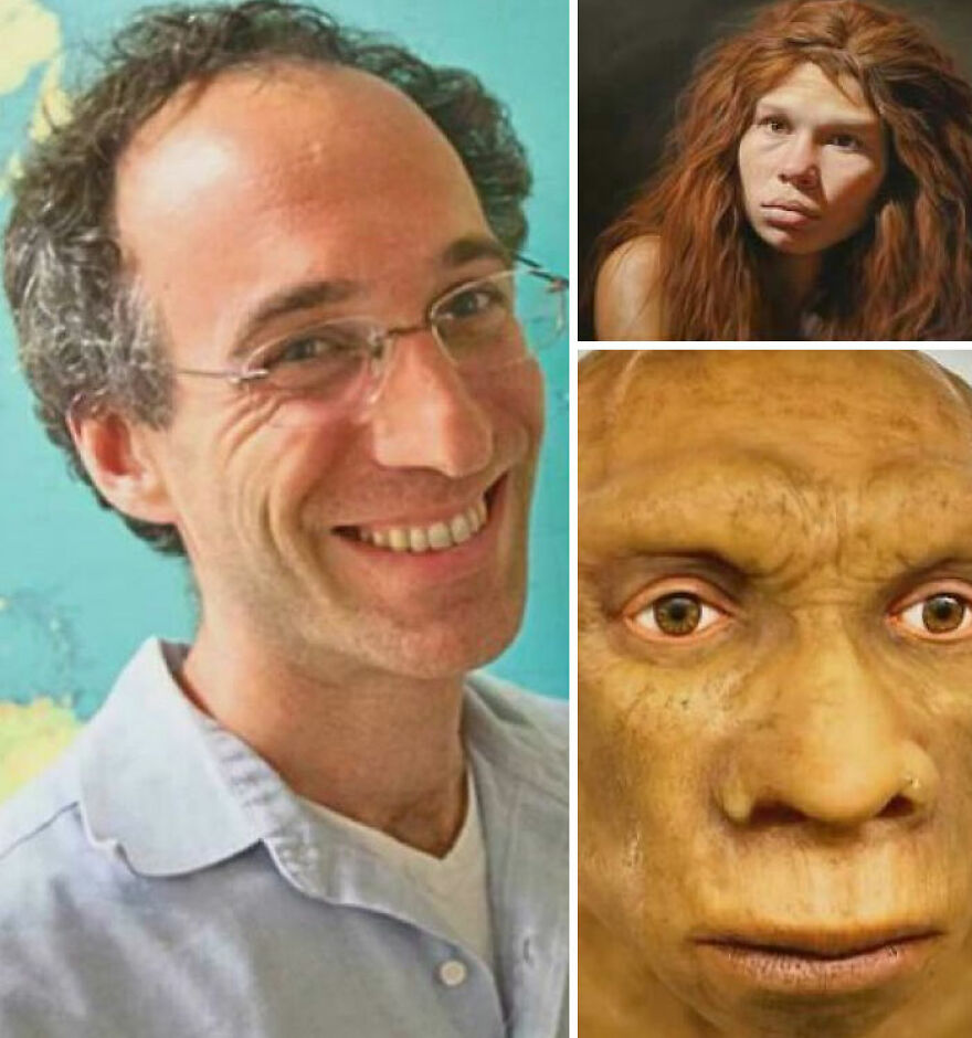 Strange things on Earth: A man and two ancient human-like faces.