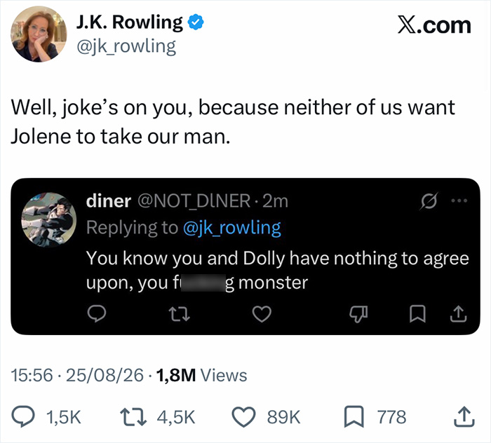 J.K. Rowling's tweet about Dolly Parton's passing, accused of spreading controversial opinions. J.K. Rowling's tweet about Dolly Parton's passing, accused of spreading controversial opinions.