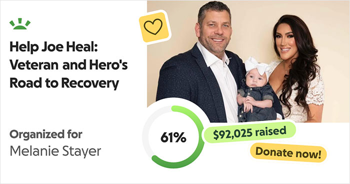 GoFundMe for the marine vet with brain damage, with a picture of his family, after eating raw oysters. GoFundMe for the marine vet with brain damage, with a picture of his family, after eating raw oysters.