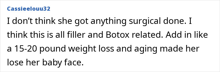 A comment accusing Joey King of plastic surgery, filler, and Botox at a movie premiere. A comment accusing Joey King of plastic surgery, filler, and Botox at a movie premiere.