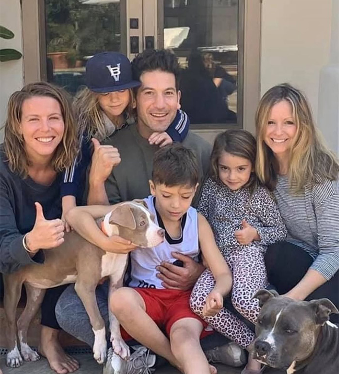 Jon Bernthal with his family and two dogs, a happy moment amidst Spider-Man premiere discussions. Jon Bernthal with his family and two dogs, a happy moment amidst Spider-Man premiere discussions.