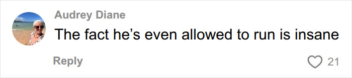 Screenshot of a comment by Audrey Diane expressing disbelief a congressional candidate is allowed to run, linking to karma.
