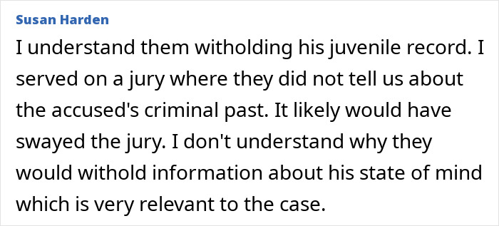 A comment from Susan Harden discussing the Karmelo Anthony case and the prosecutor's unveiled evidence, including texts. A comment from Susan Harden discussing the Karmelo Anthony case and the prosecutor's unveiled evidence, including texts.