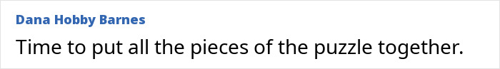 A comment from Dana Hobby Barnes about the Karmelo Anthony case, mentioning 'time to put all the pieces of the puzzle together'. A comment from Dana Hobby Barnes about the Karmelo Anthony case, mentioning 'time to put all the pieces of the puzzle together'.