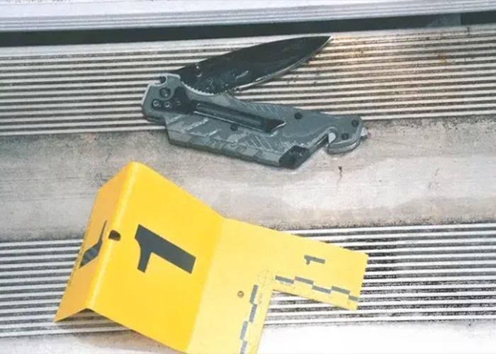 A knife and evidence marker #1, crucial pieces of unveiled evidence in the Karmelo Anthony case. A knife and evidence marker #1, crucial pieces of unveiled evidence in the Karmelo Anthony case.