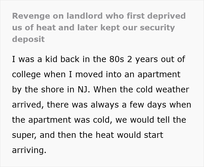 Screenshot of text about a landlord refusing to fix heating in winter, and tenants fighting for their rights. Screenshot of text about a landlord refusing to fix heating in winter, and tenants fighting for their rights.