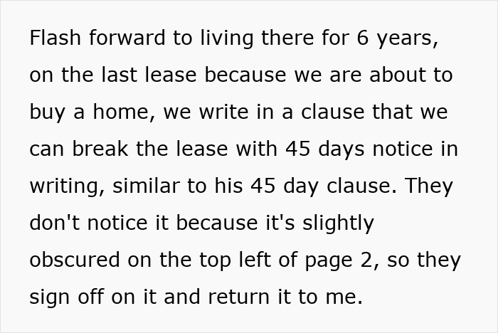 Text detailing tenants adding a lease break clause after a landlord refused to fix heating and fight for rights. Text detailing tenants adding a lease break clause after a landlord refused to fix heating and fight for rights.