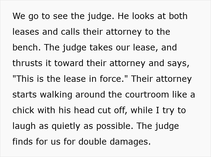 Text outlining how the judge found for the tenants and awarded double damages after the landlord refused to fix heating. Text outlining how the judge found for the tenants and awarded double damages after the landlord refused to fix heating.
