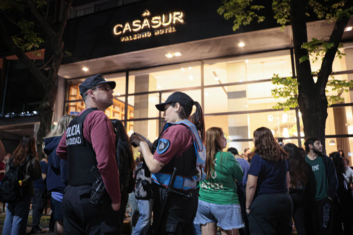 Police officers stand outside the CASASUR Palermo Hotel at night, where Liam Payne's final hours were revealed. Police officers stand outside the CASASUR Palermo Hotel at night, where Liam Payne's final hours were revealed.