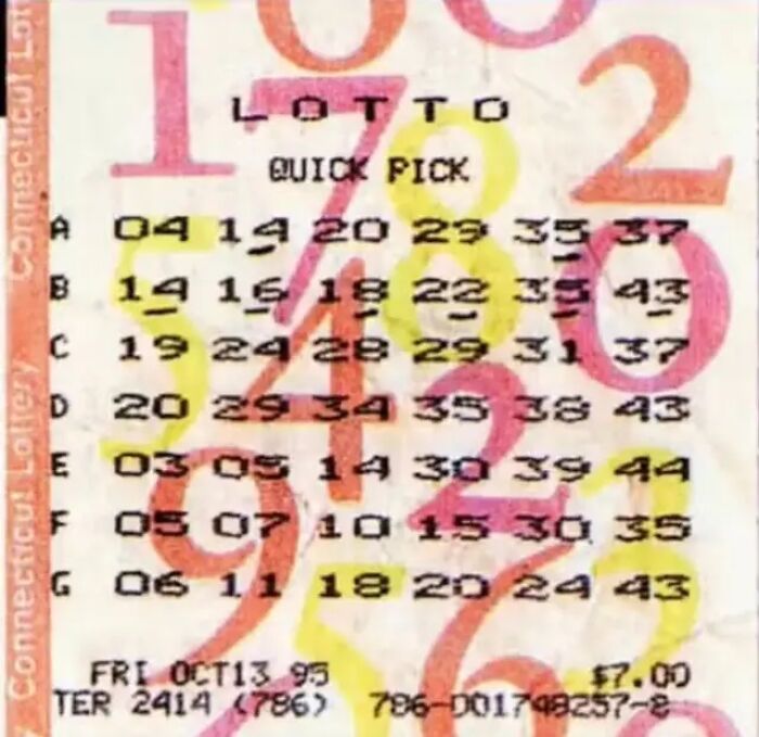 A close-up of a lottery ticket, showing numbers for a potential jackpot win. A close-up of a lottery ticket, showing numbers for a potential jackpot win.