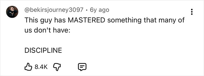 A comment praising discipline, a key mental shift for 36,500 pushups over a year. A comment praising discipline, a key mental shift for 36,500 pushups over a year.