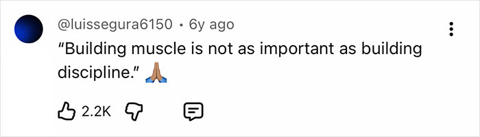 A social media comment from @luissegura6150 stating that building muscle is not as important as building discipline for pushups. A social media comment from @luissegura6150 stating that building muscle is not as important as building discipline for pushups.