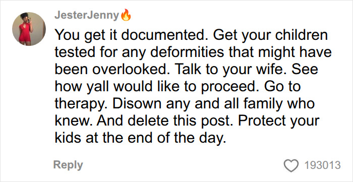 Screenshot of an online comment advising a man who married his cousin to get children tested for deformities. Screenshot of an online comment advising a man who married his cousin to get children tested for deformities.
