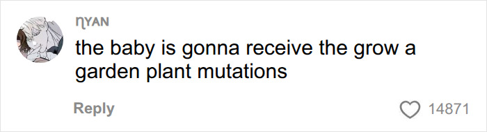 Screenshot of a comment from ηYAN saying: the baby is gonna receive the grow a garden plant mutations