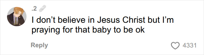 A social media comment from user .2 praying for the baby's well-being after a raunchy baby shower.