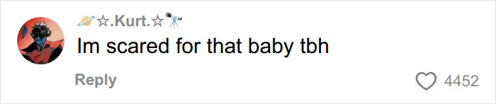 A social media comment from user ☆.Kurt.☆ expressing fear for the baby after a raunchy baby shower.