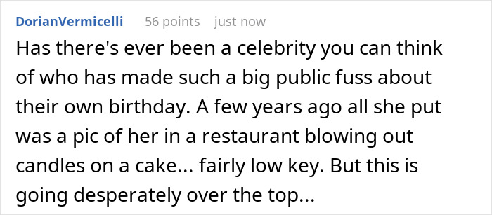 A comment questioning Meghan Markle's extravagant birthday post, calling it desperately over the top. A comment questioning Meghan Markle's extravagant birthday post, calling it desperately over the top.