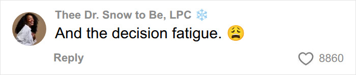 A woman's viral take on mental load showing a comment about decision fatigue in relationships. A woman's viral take on mental load showing a comment about decision fatigue in relationships.
